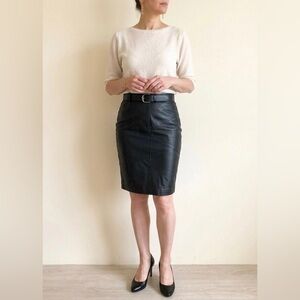 Vintage Genuine Leather Knee Length Pencil Skirt Soft Fully Lined Size 44